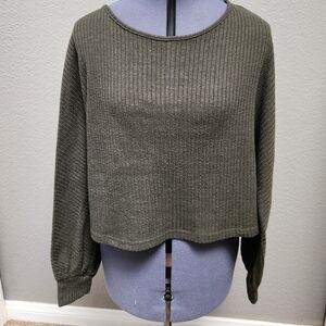 SHEIN Olive Ribbed Knit Top